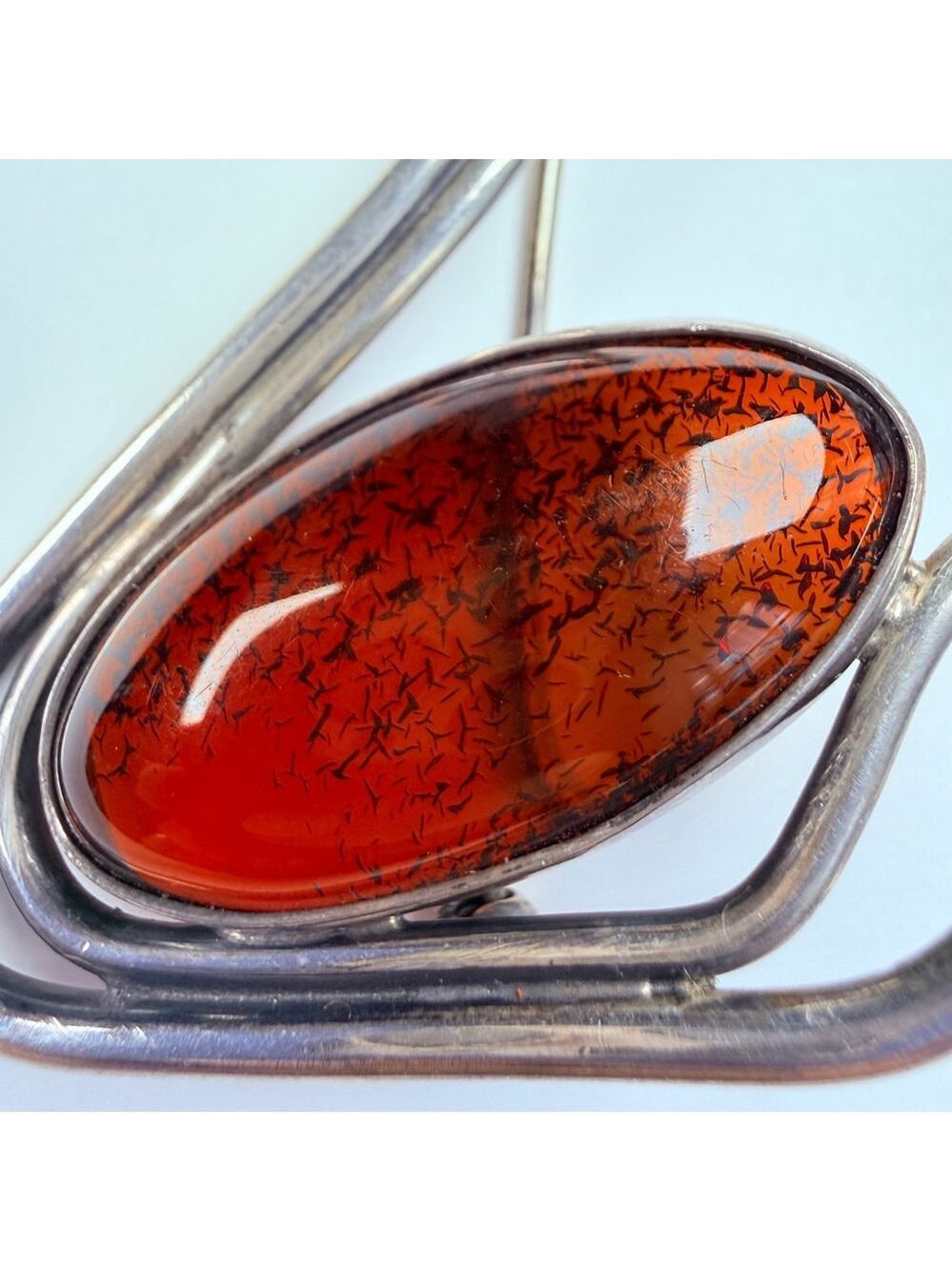 BIG 9 CT Baltic Cognac Amber Swan Art Deco Sterling Silver VTG 2.2" Pin Brooch - Picture 2 of 11